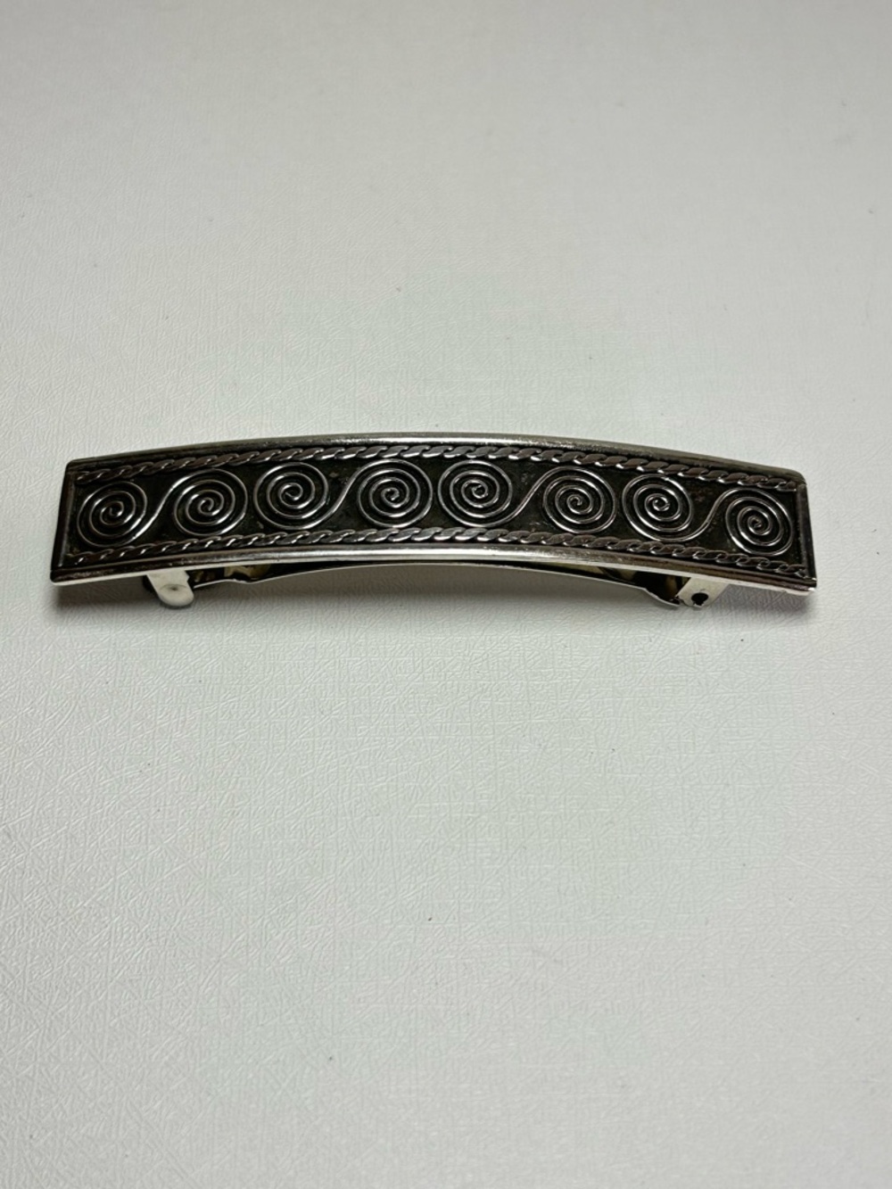 VTG Sterling Silver Handcrafted Swirl Twisted Rope Rectangle Barrette Hair Clip